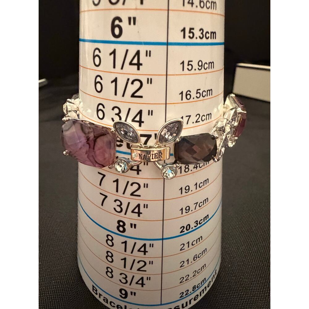 Vintage Napier Silver-Tone Purple Gemstone Rhinestone Flex Link Bracelet 7" x.5w - Picture 7 of 7